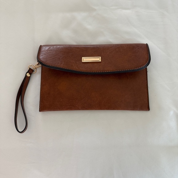 Women’s Purse With A Wrist Wrap Strapless Bag Wrislet Brown Sleek Minimalist - Picture 1 of 10